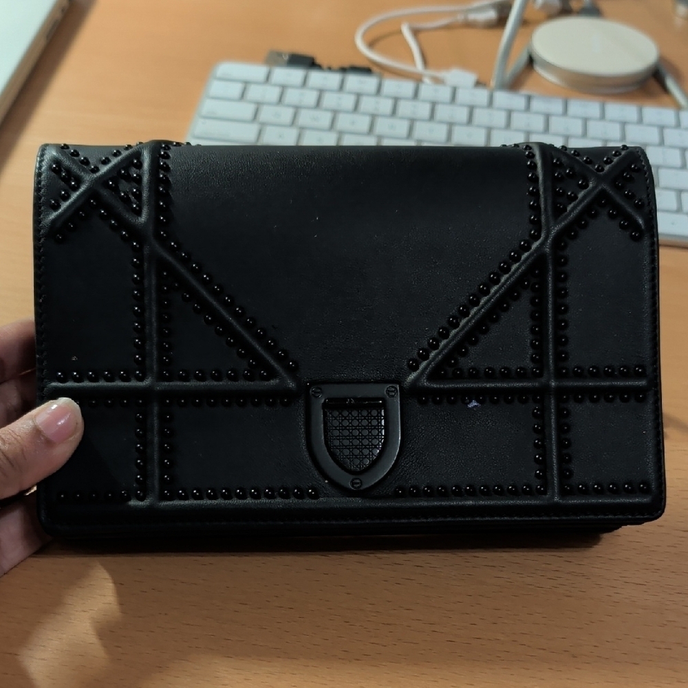 Dior Ultra Matte Leather Diorama Black Studded Women's Bag